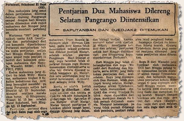 Dua Mahasiswa Hilang di Gunung Pangrango : Monday : 21. September 1970