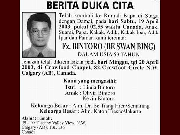Be Swan Bing (F.X. Franz Bintoro) : Sunday : 27. April 2003