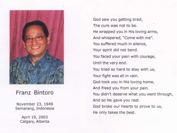 Be Swan Bing (F.X. Franz Bintoro) : Wednesday : 30. April 2003